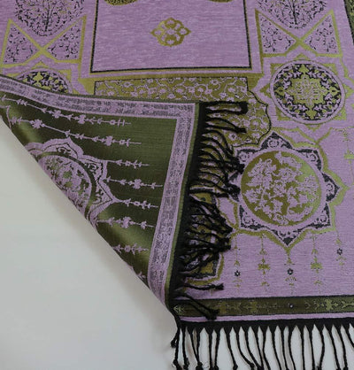 Modefa Prayer Rug Chenille Arabesque Waw Islamic Prayer Mat - Lilac
