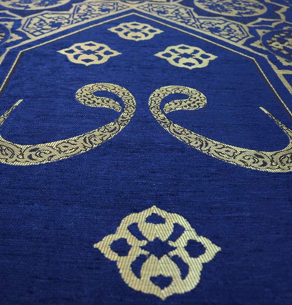 Modefa Prayer Rug Chenille Arabesque Waw Islamic Prayer Mat - Navy Blue