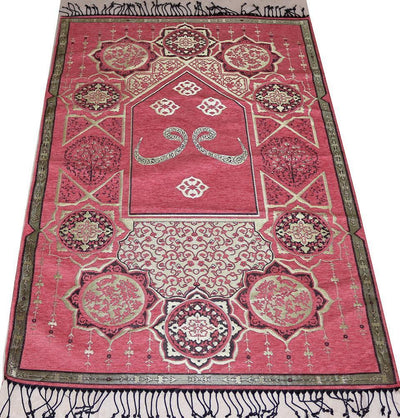 Modefa Prayer Rug Chenille Arabesque Waw Islamic Prayer Mat - Pink