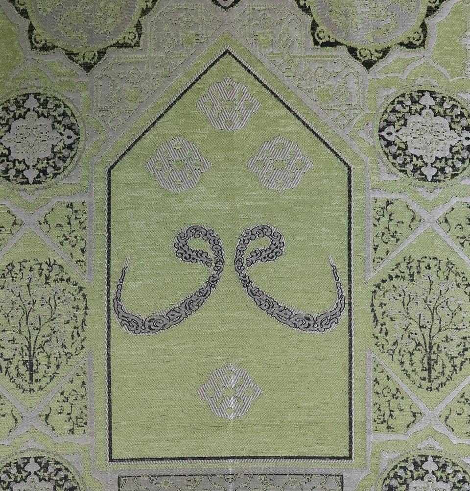 Modefa Prayer Rug Chenille Arabesque Waw Islamic Prayer Mat - Pistachio Green