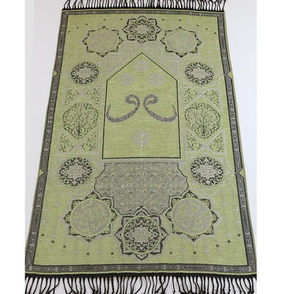 Modefa Prayer Rug Chenille Arabesque Waw Islamic Prayer Mat - Pistachio Green