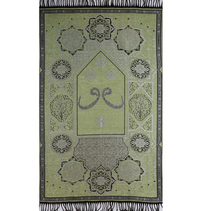 Modefa Prayer Rug Chenille Arabesque Waw Islamic Prayer Mat - Pistachio Green