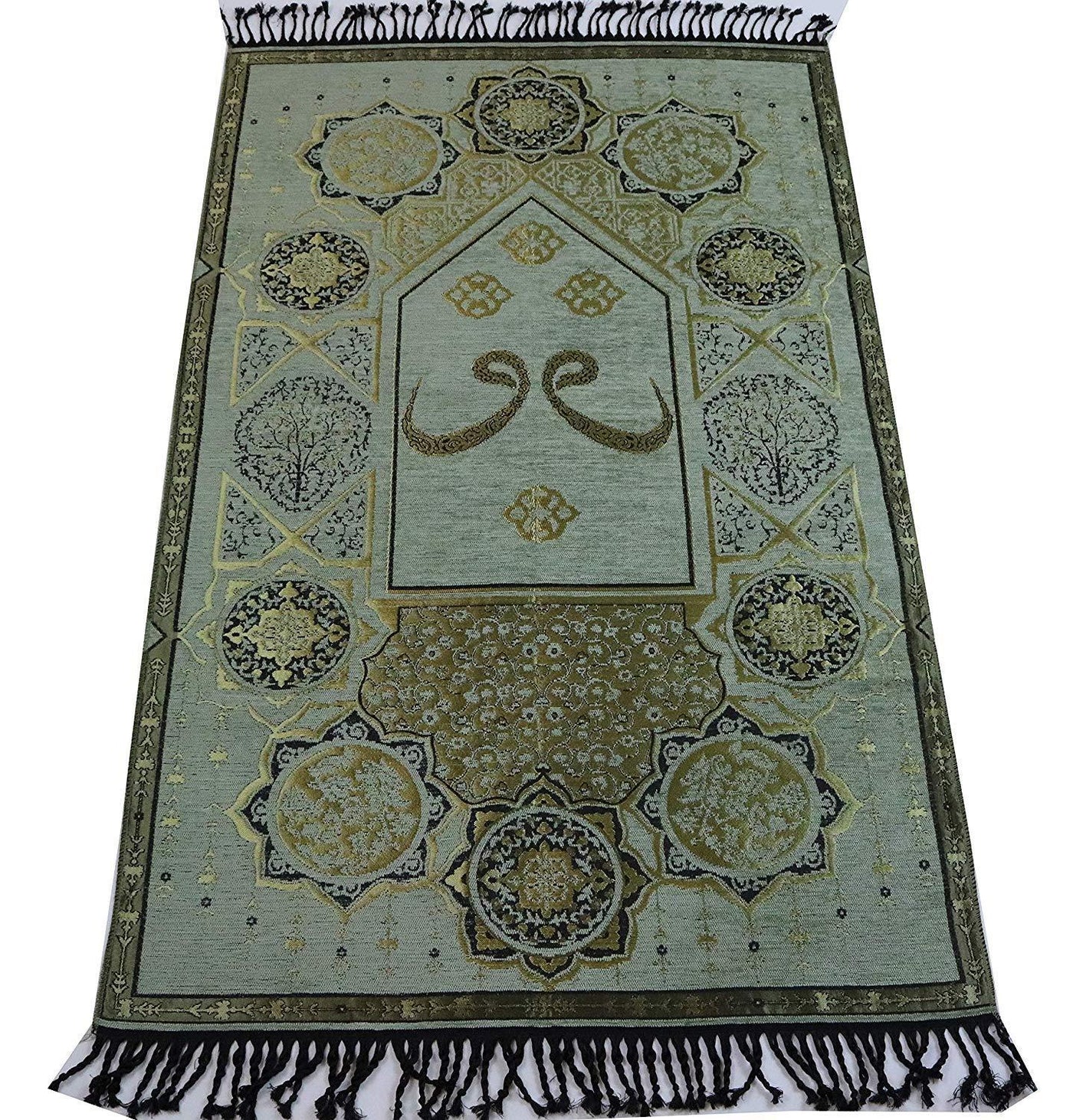Modefa Prayer Rug Chenille Arabesque Waw Islamic Prayer Mat - Sage
