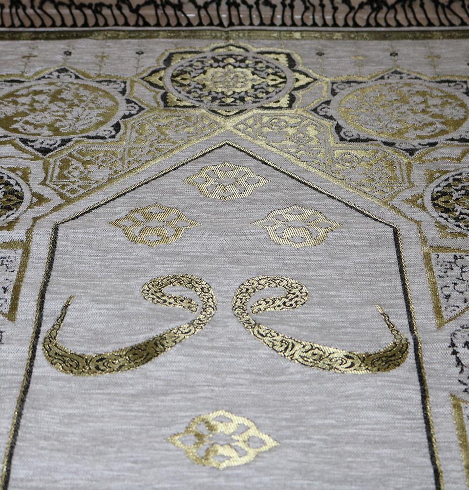 Modefa Prayer Rug Chenille Arabesque Waw Islamic Prayer Mat - White
