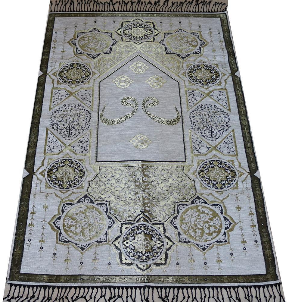 Modefa Prayer Rug Chenille Arabesque Waw Islamic Prayer Mat - White