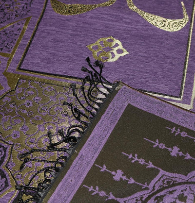 Modefa Prayer Rug Chenille Arabesque Waw Prayer Mat - Purple