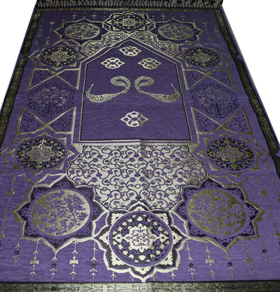 Modefa Prayer Rug Chenille Arabesque Waw Prayer Mat - Purple