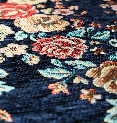 Modefa Prayer Rug Chenille Embroidered Floral Rose Islamic Prayer Mat - Blue