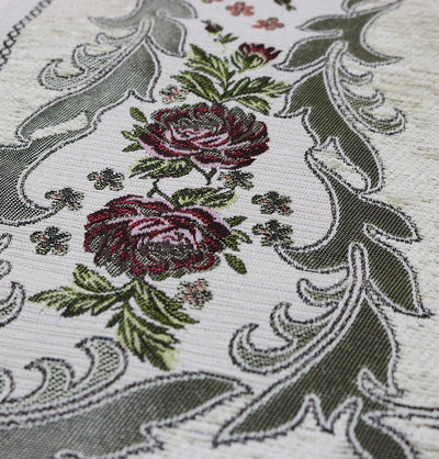 Chenille Embroidered Floral Rose Islamic Prayer Mat - Ivory