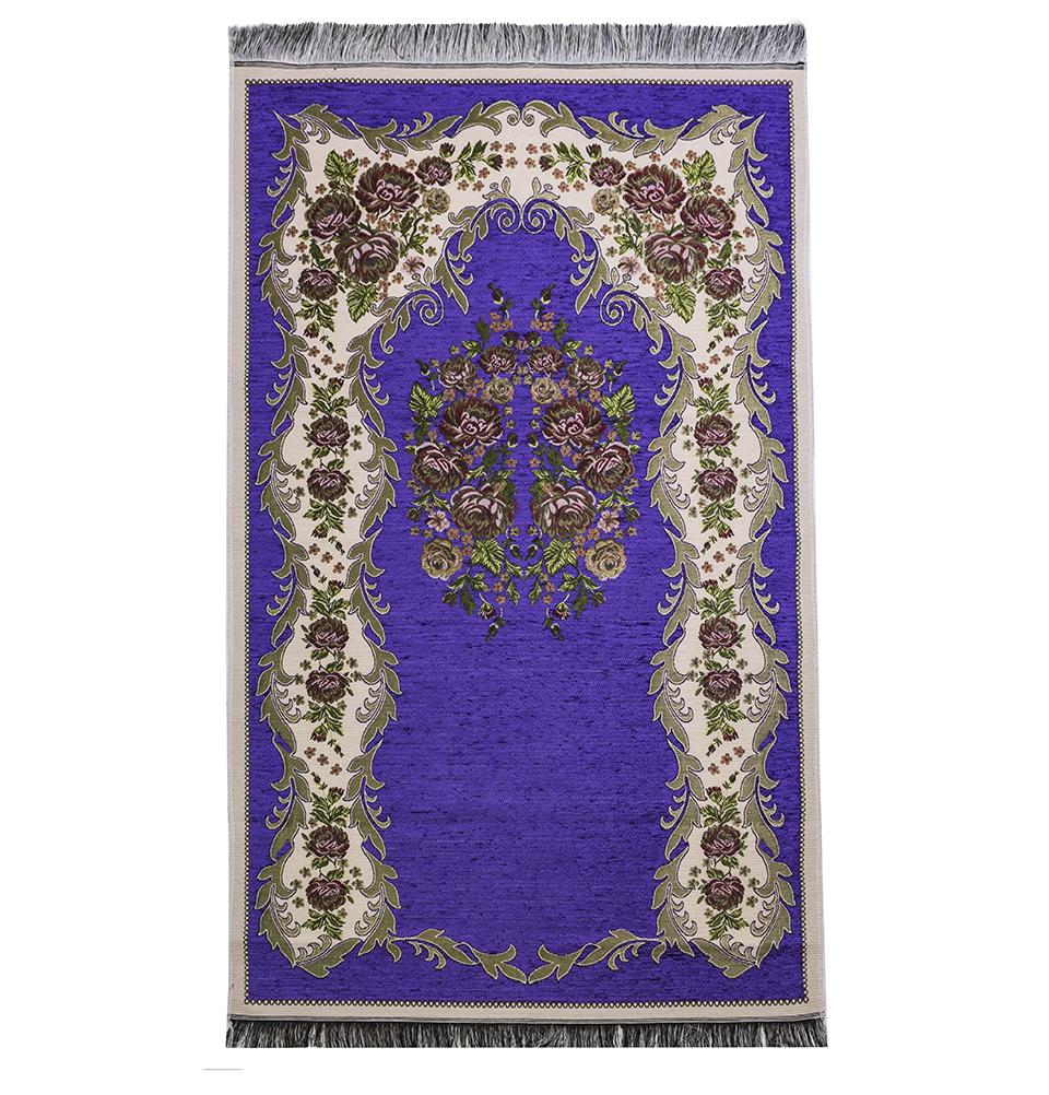 Modefa Prayer Rug Chenille Embroidered Floral Rose Islamic Prayer Mat - Purple