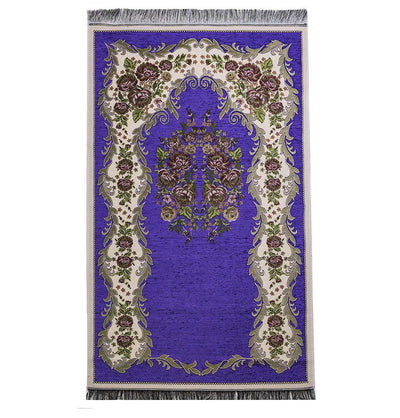 Modefa Prayer Rug Chenille Embroidered Floral Rose Islamic Prayer Mat - Purple