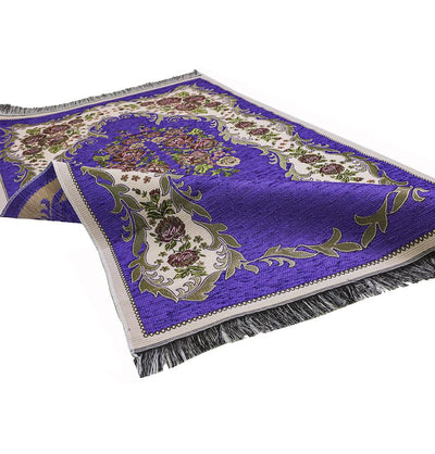 Modefa Prayer Rug Chenille Embroidered Floral Rose Islamic Prayer Mat - Purple