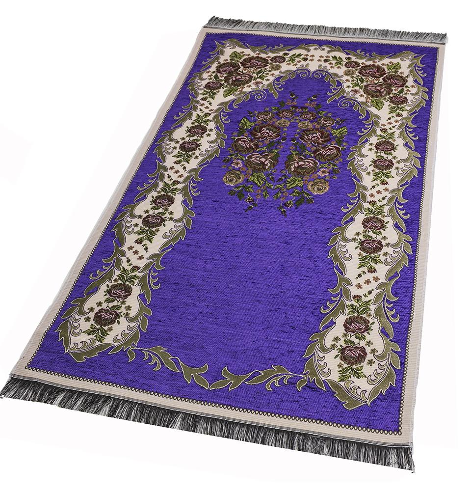 Modefa Prayer Rug Chenille Embroidered Floral Rose Islamic Prayer Mat - Purple