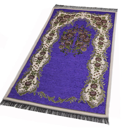 Modefa Prayer Rug Chenille Embroidered Floral Rose Islamic Prayer Mat - Purple