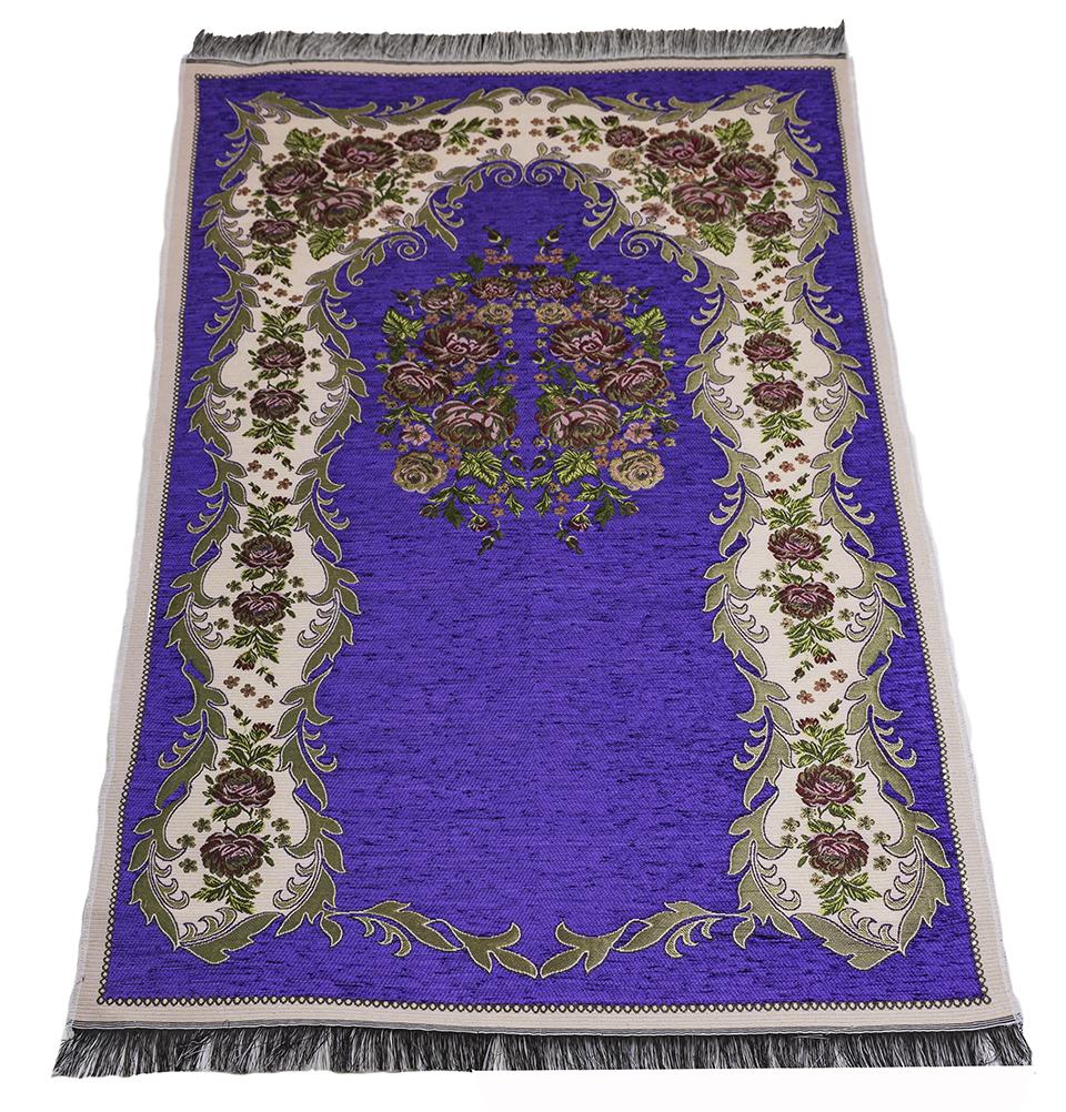 Modefa Prayer Rug Chenille Embroidered Floral Rose Islamic Prayer Mat - Purple