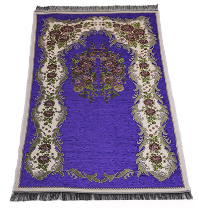 Modefa Prayer Rug Chenille Embroidered Floral Rose Islamic Prayer Mat - Purple