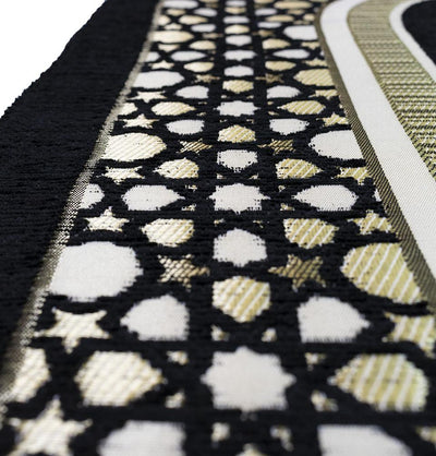 Modefa Prayer Rug Chenille Embroidered Selcuk Star Islamic Prayer Mat - Black