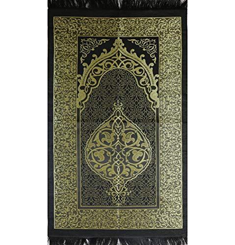 Modefa Prayer Rug Chenille Ottoman Islamic Prayer Mat - Black