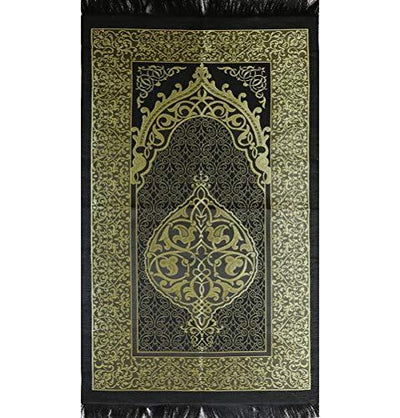 Modefa Prayer Rug Chenille Ottoman Islamic Prayer Mat - Black