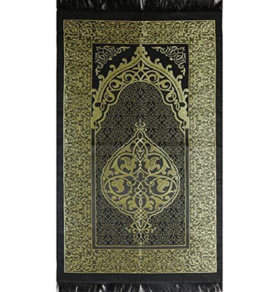 Modefa Prayer Rug Chenille Ottoman Islamic Prayer Mat - Black