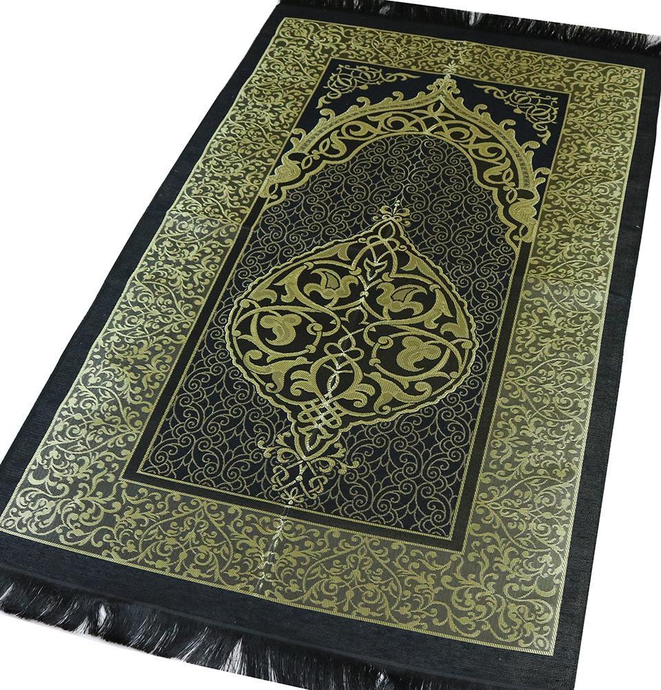 Modefa Prayer Rug Chenille Ottoman Islamic Prayer Mat - Black