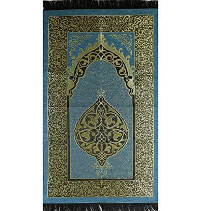 Chenille Ottoman Islamic Prayer Mat - Blue