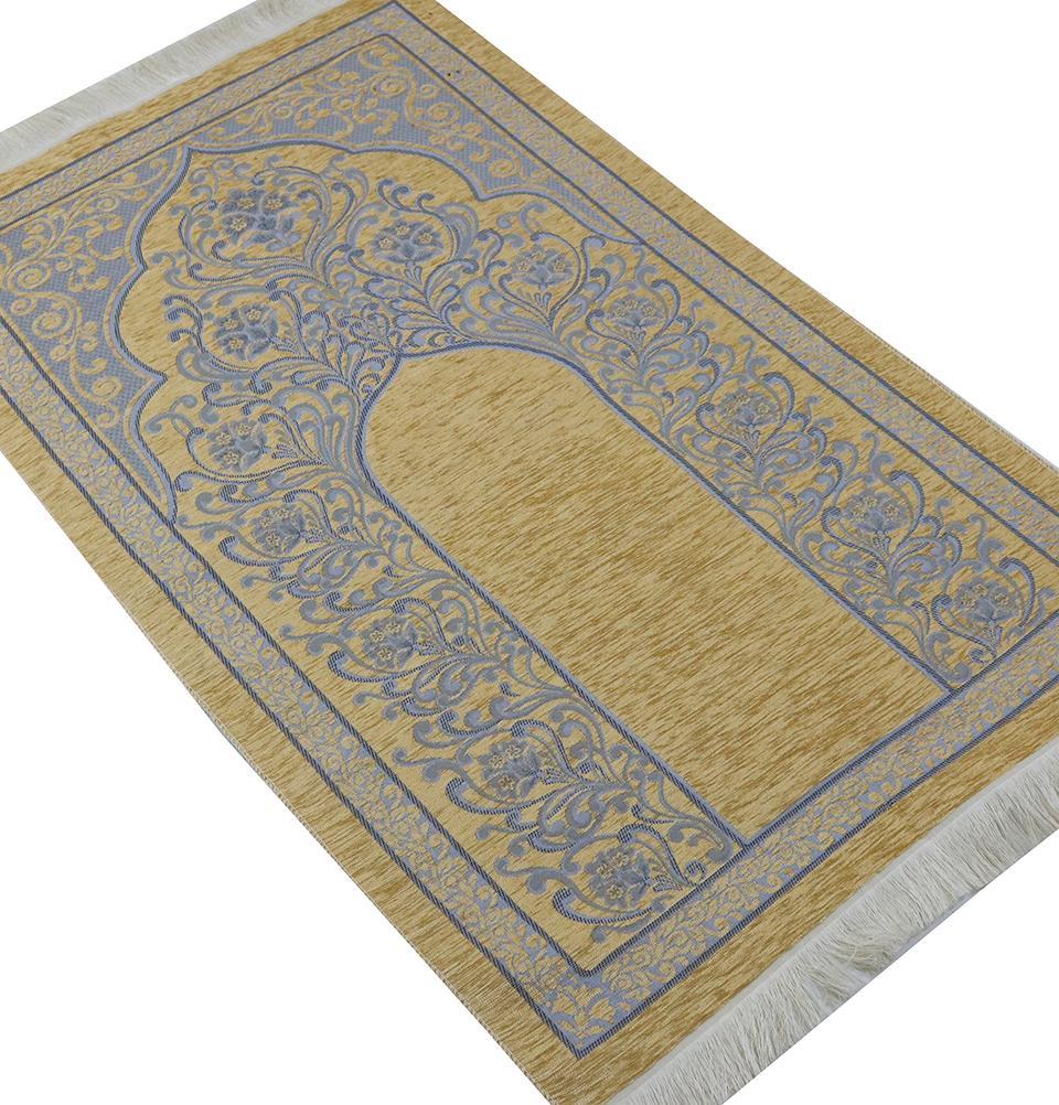 Chenille Simple Vine Swirl Islamic Prayer Mat - Beige/Blue