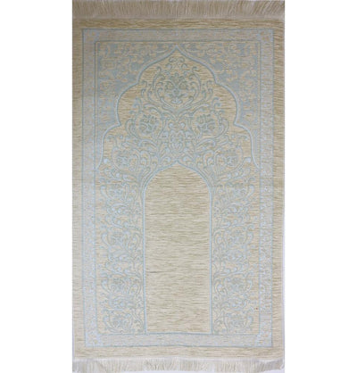 Chenille Simple Vine Swirl Islamic Prayer Mat - Creme/Blue