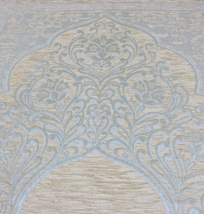 Chenille Simple Vine Swirl Islamic Prayer Mat - Creme/Blue