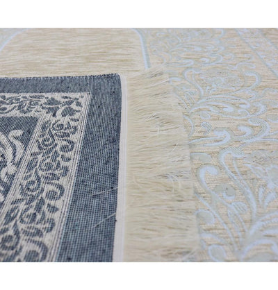 Chenille Simple Vine Swirl Islamic Prayer Mat - Creme/Blue