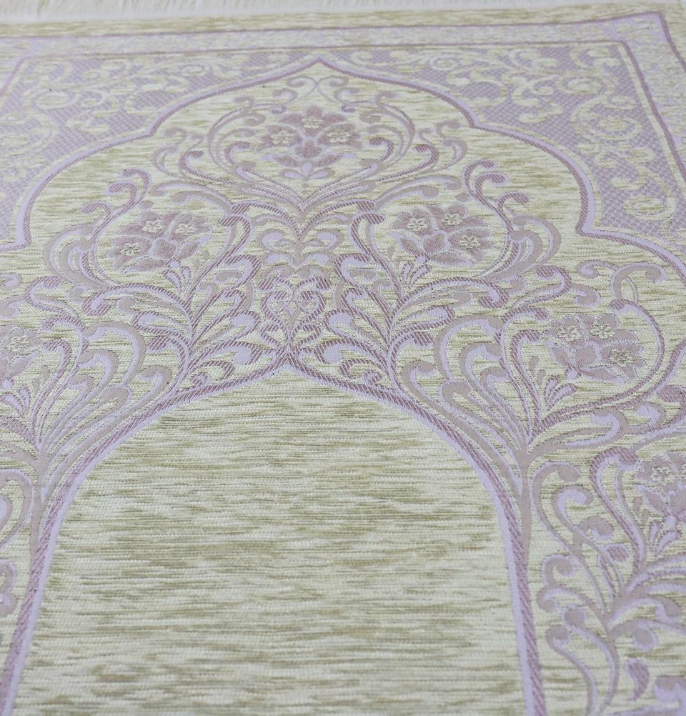 Modefa Prayer Rug Chenille Simple Vine Swirl Islamic Prayer Mat - Creme/Purple
