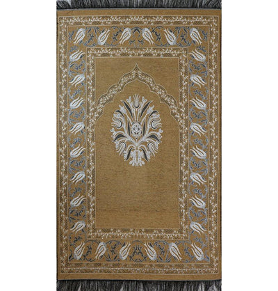 Modefa Prayer Rug Chenille Tulip Islamic Prayer Mat Beige