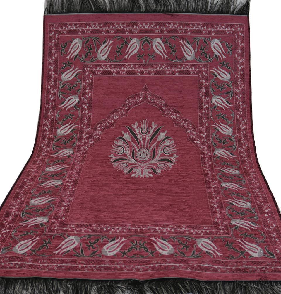 Chenille Tulip Islamic Prayer Mat - Pink