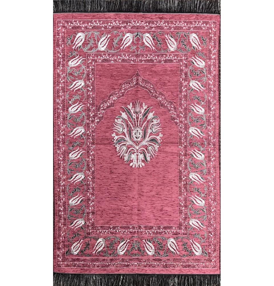 Chenille Tulip Islamic Prayer Mat - Pink