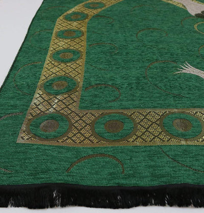 Chenille Woven Islamic Prayer Mat - Turkish Tulip Green