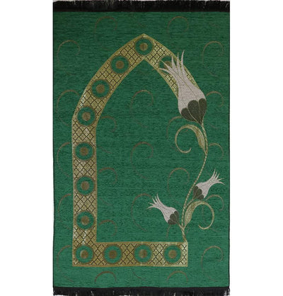 Modefa Prayer Rug Chenille Woven Islamic Prayer Mat - Turkish Tulip Green