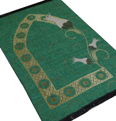 Chenille Woven Islamic Prayer Mat - Turkish Tulip Green