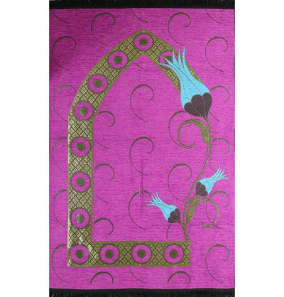 Chenille Woven Islamic Prayer Mat - Turkish Tulip Pink/Blue