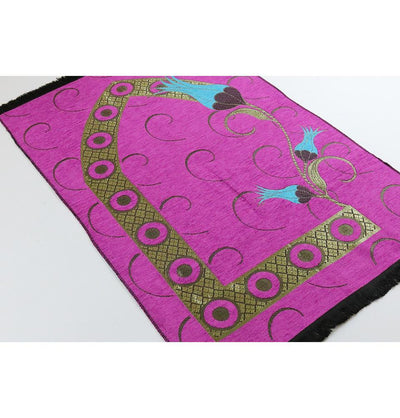 Chenille Woven Islamic Prayer Mat - Turkish Tulip Pink/Blue