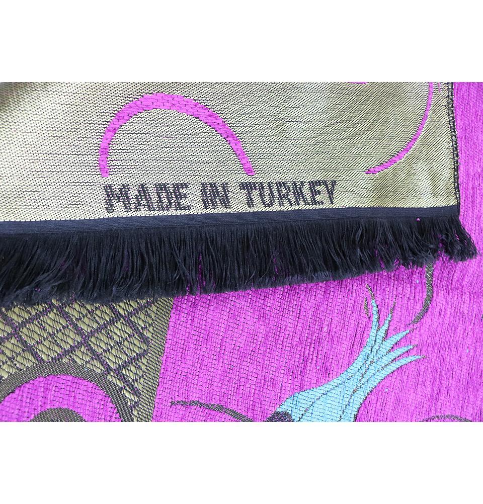Chenille Woven Islamic Prayer Mat - Turkish Tulip Pink/Blue
