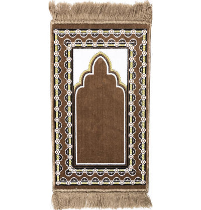 Modefa Prayer Rug Child Velvet Islamic Prayer Rug - Dotted Brown