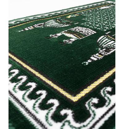 Modefa Prayer Rug Child Velvet Islamic Prayer Rug - Green with Kaba