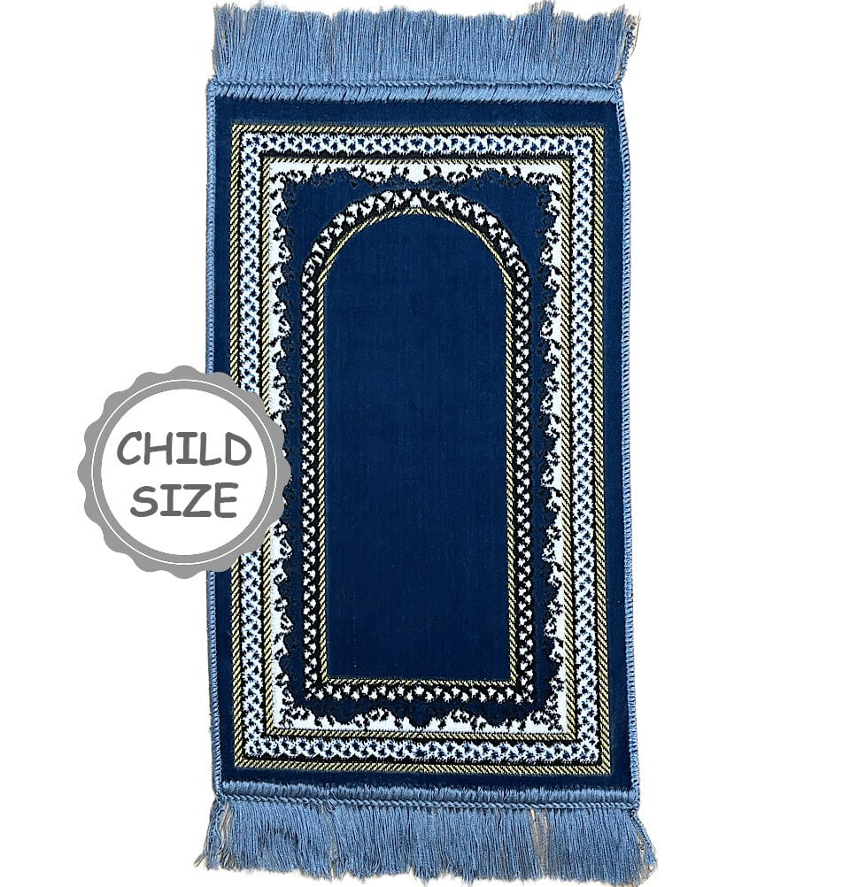 Modefa Prayer Rug Child Velvet Prayer Rug - Blue with Vine Border
