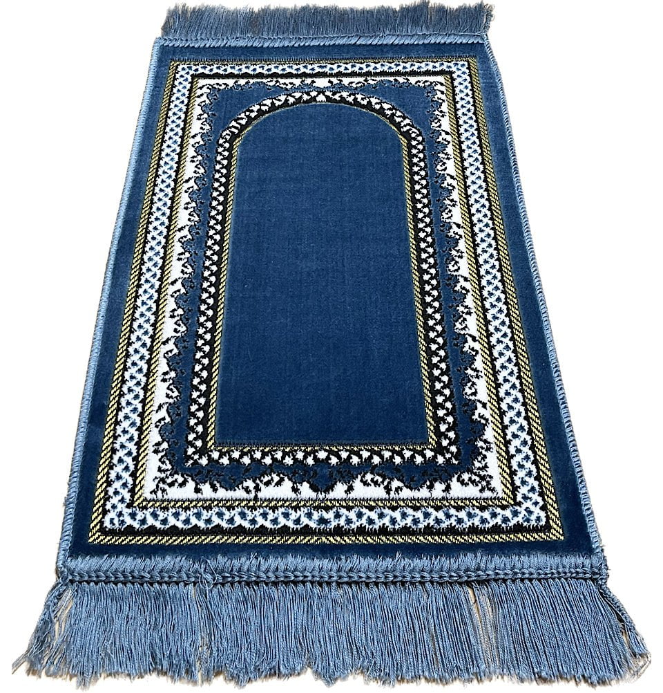 Modefa Prayer Rug Child Velvet Prayer Rug - Blue with Vine Border