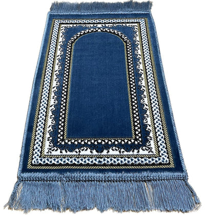 Modefa Prayer Rug Child Velvet Prayer Rug - Blue with Vine Border