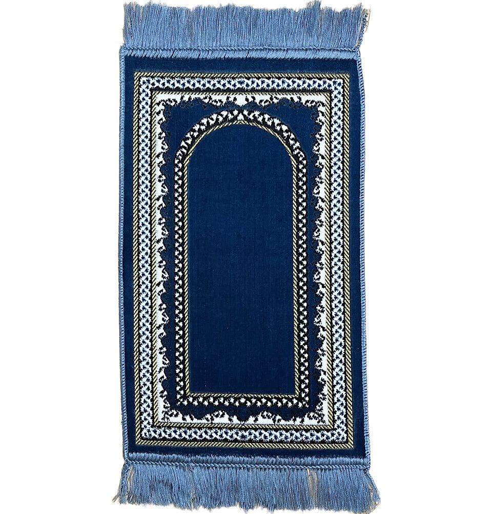 Modefa Prayer Rug Child Velvet Prayer Rug - Blue with Vine Border