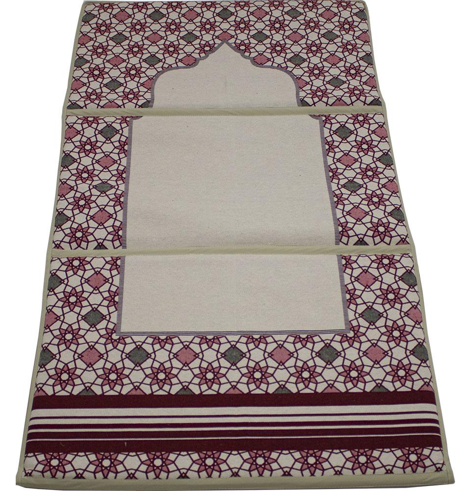 Convertible Travel Prayer Mat with Backrest - Creme/Red