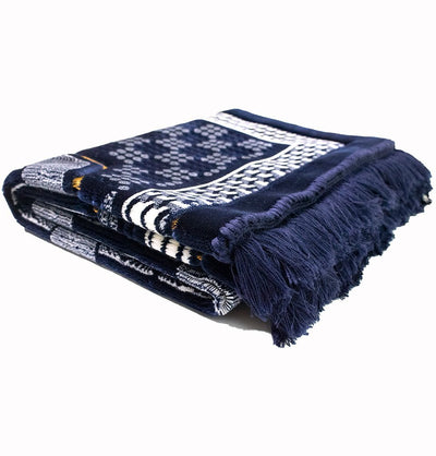 Modefa Prayer Rug Dark Blue Double Plush Wide Extra Large Prayer Rug - Geometric Noor Dark Blue