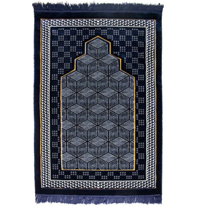 Modefa Prayer Rug Dark Blue Double Plush Wide Extra Large Prayer Rug - Geometric Noor Dark Blue