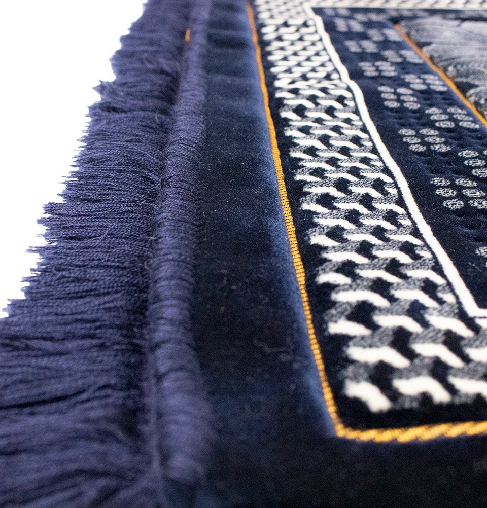 Modefa Prayer Rug Dark Blue Double Plush Wide Extra Large Prayer Rug - Geometric Noor Dark Blue